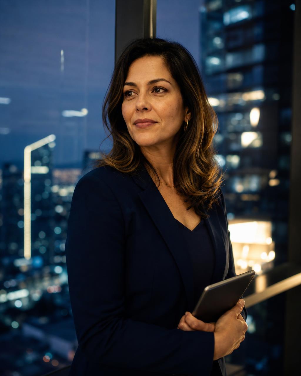 Profissional brasileira em escritório corporativo