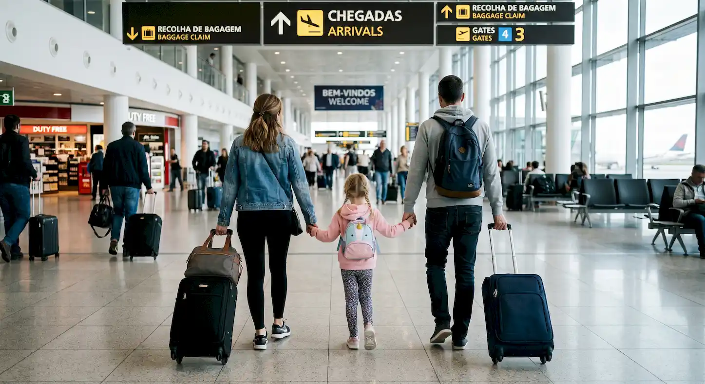 Familia chegando aos EUA